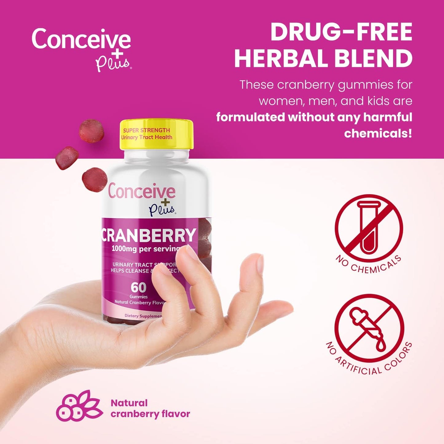 1000mg Strength Cranberry Gummy Vitamins for Urinary Health - 60 Gummies, 30 Day Supply