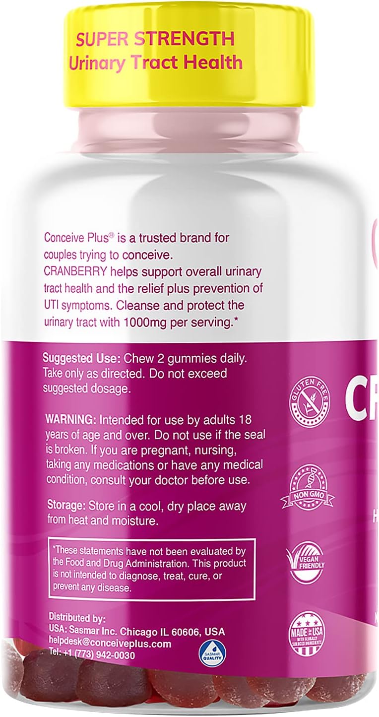 1000mg Strength Cranberry Gummy Vitamins for Urinary Health - 60 Gummies, 30 Day Supply