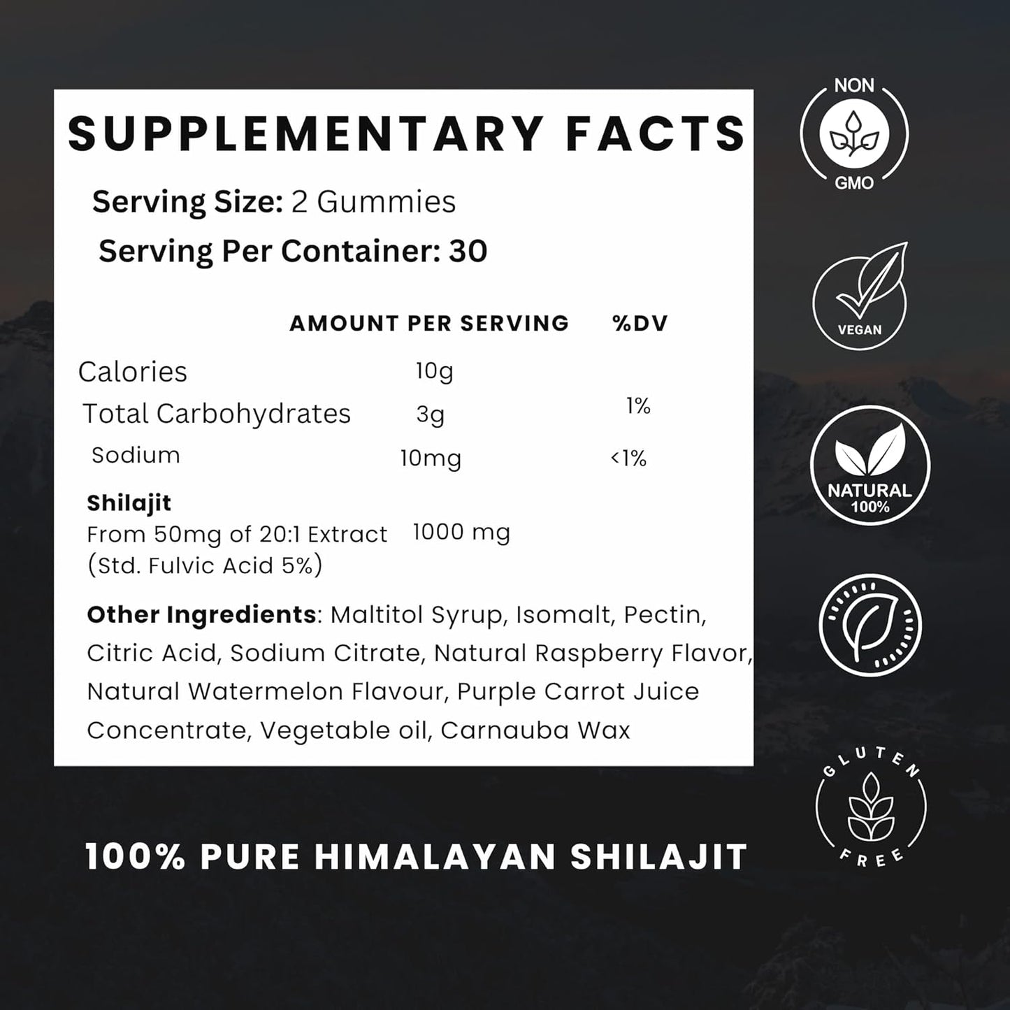1000mg Sugar Free Shilajit Resin Gummies for Men & Women | Immunity, Energy, Vitality & Brain Support | 85+ Trace Minerals | Natural Raspberry Flavor - 60 Count