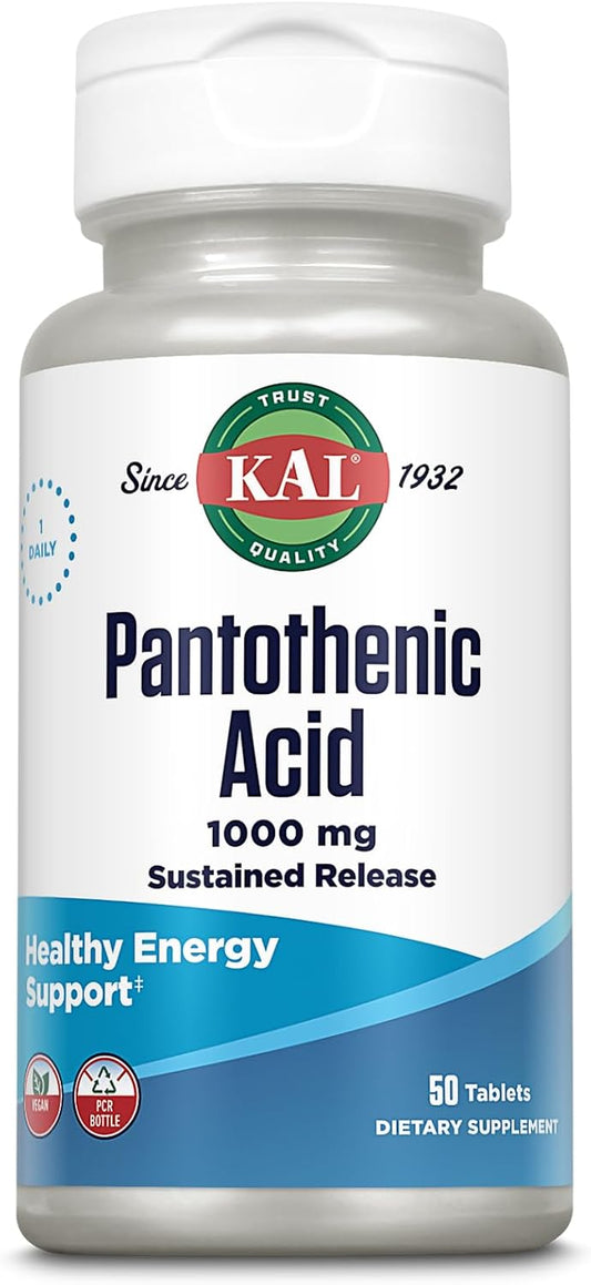 1000mg Sustained Release Pantothenic Acid - Vitamin B5 Energy Supplement for Metabolism, Hair & Skin Health - Vegan, 60-Day Guarantee - 50 Tablets