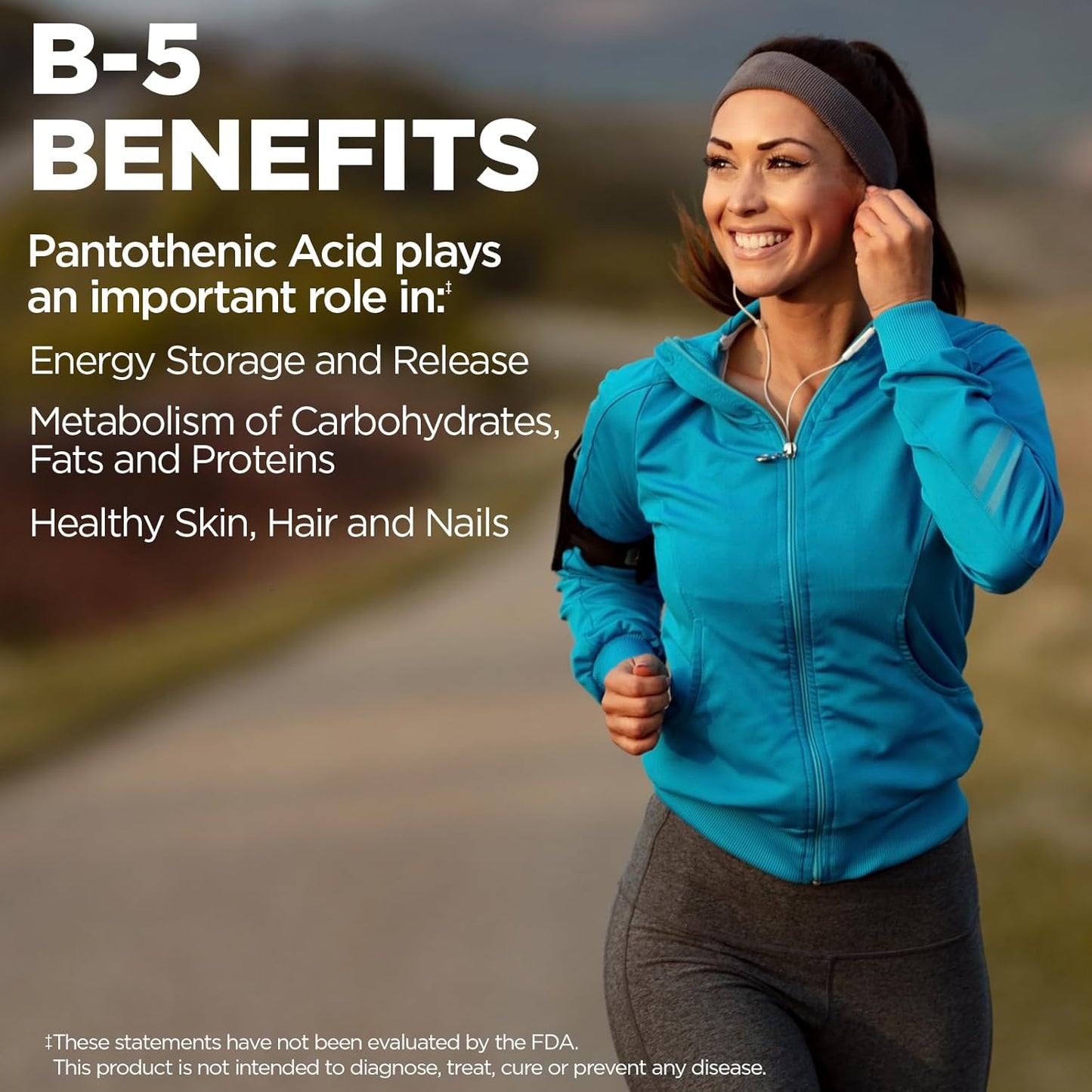 1000mg Sustained Release Pantothenic Acid - Vitamin B5 Energy Supplement for Metabolism, Hair & Skin Health - Vegan, 60-Day Guarantee - 50 Tablets