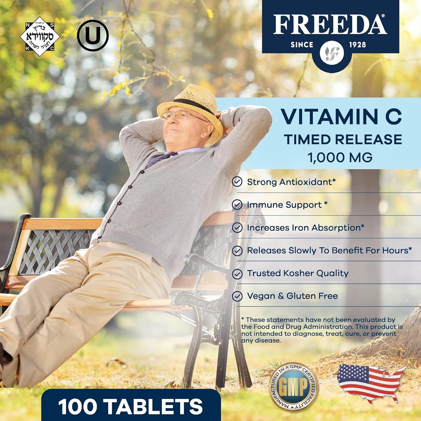 1000mg Timed Release Vitamin C Tablets - Vegan Kosher Antioxidant Immune Support - VIT C Supplement (100 Ct)