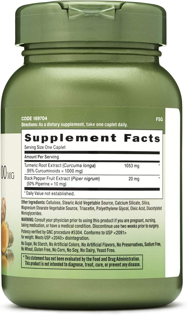 1000mg Turmeric Curcumin by GNC Herbal Plus - Natural Supplement for Joint Support and Anti-Inflammatory Benefits
