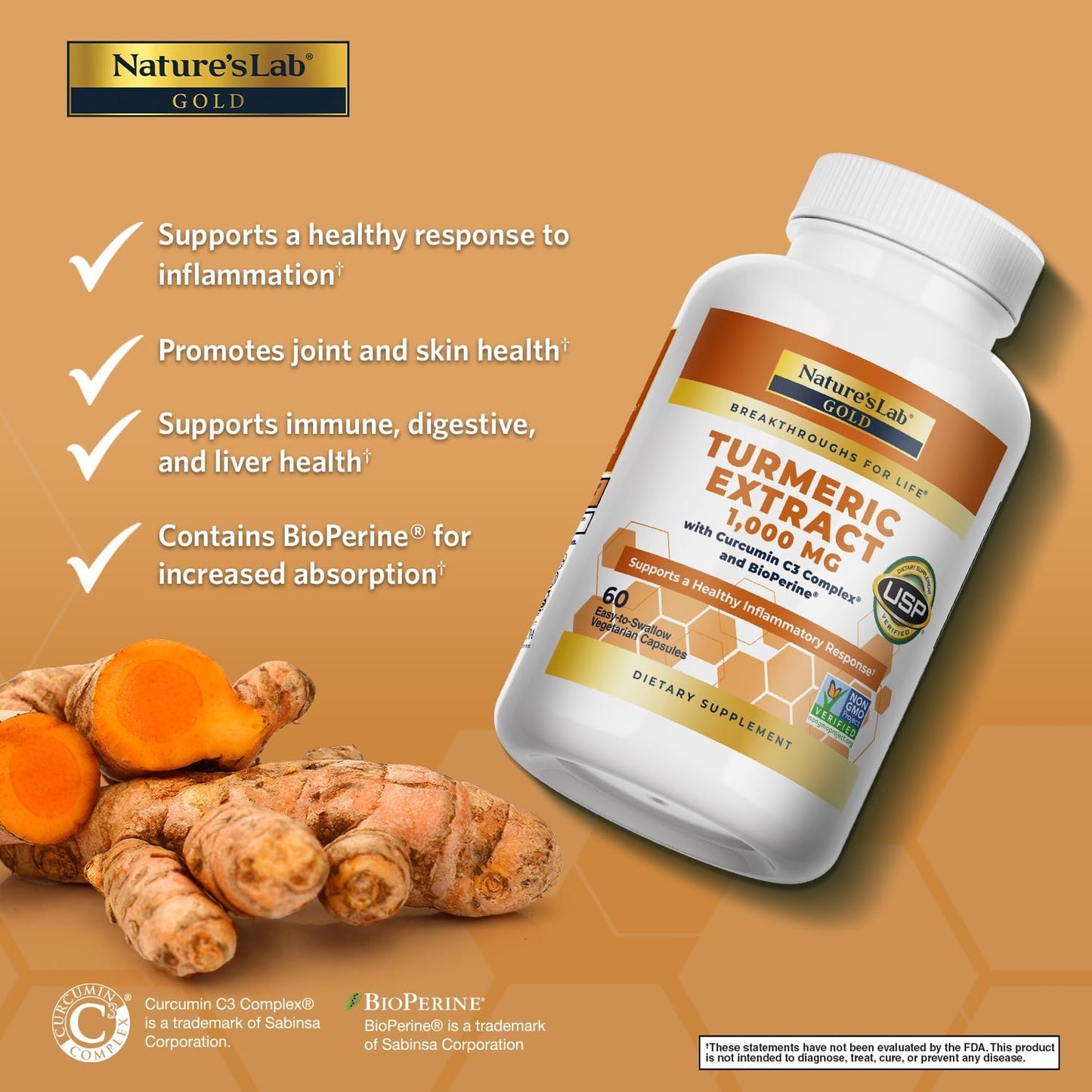 1000mg Turmeric Extract with Curcumin C3 & BioPerine - Supports Cardio, Digestion, Immunity - 60 Capsules