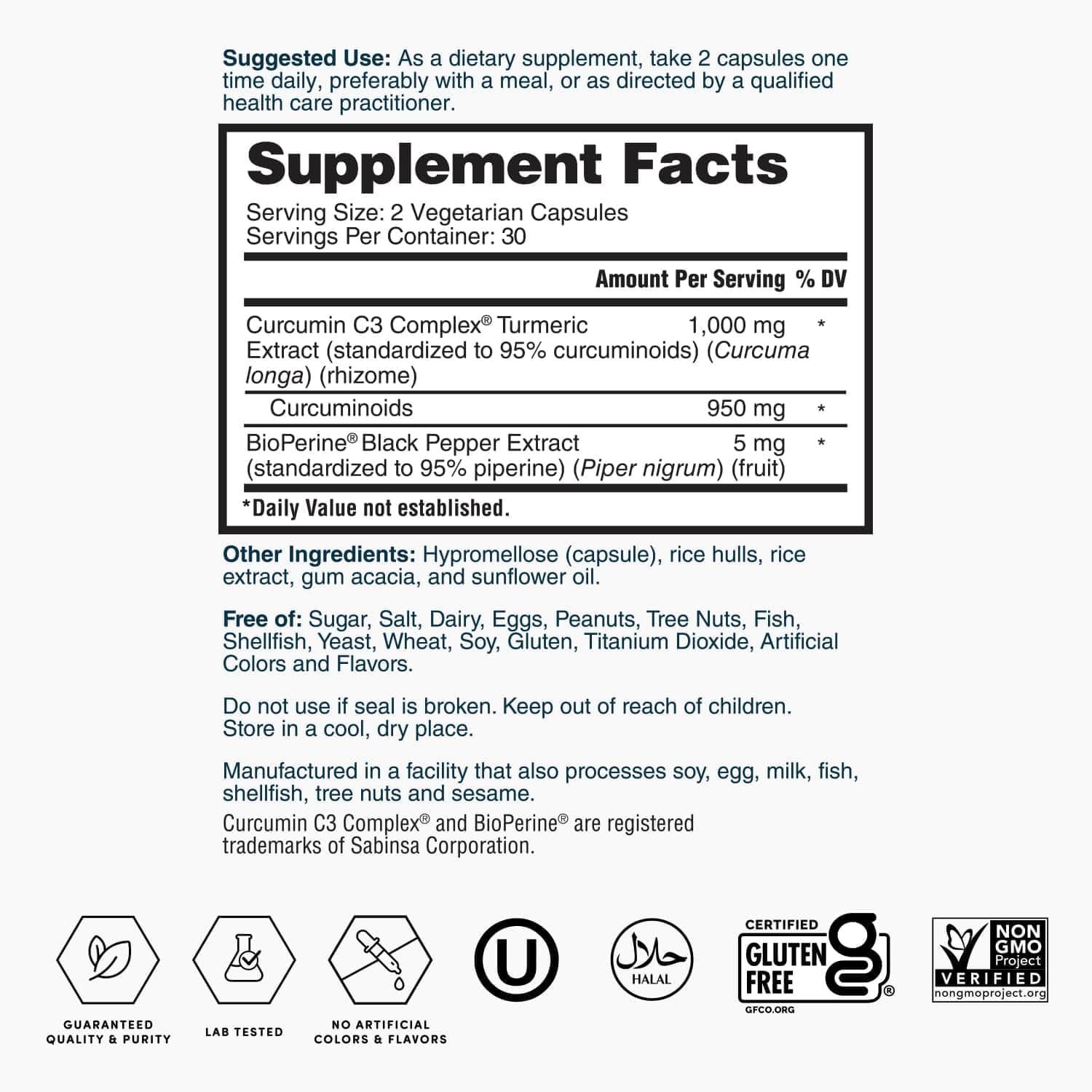 1000mg Turmeric Extract with Curcumin C3 & BioPerine - Supports Cardio, Digestion, Immunity - 60 Capsules