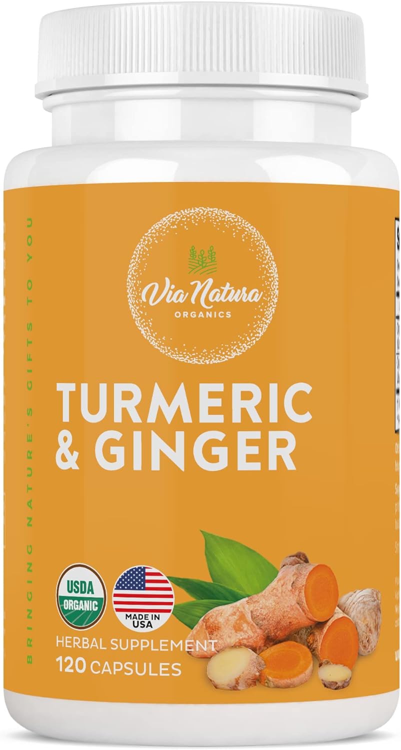 1000mg Turmeric & Ginger Capsules | 120 Organic Herbal Supplement Capsules by Via Natura Organics