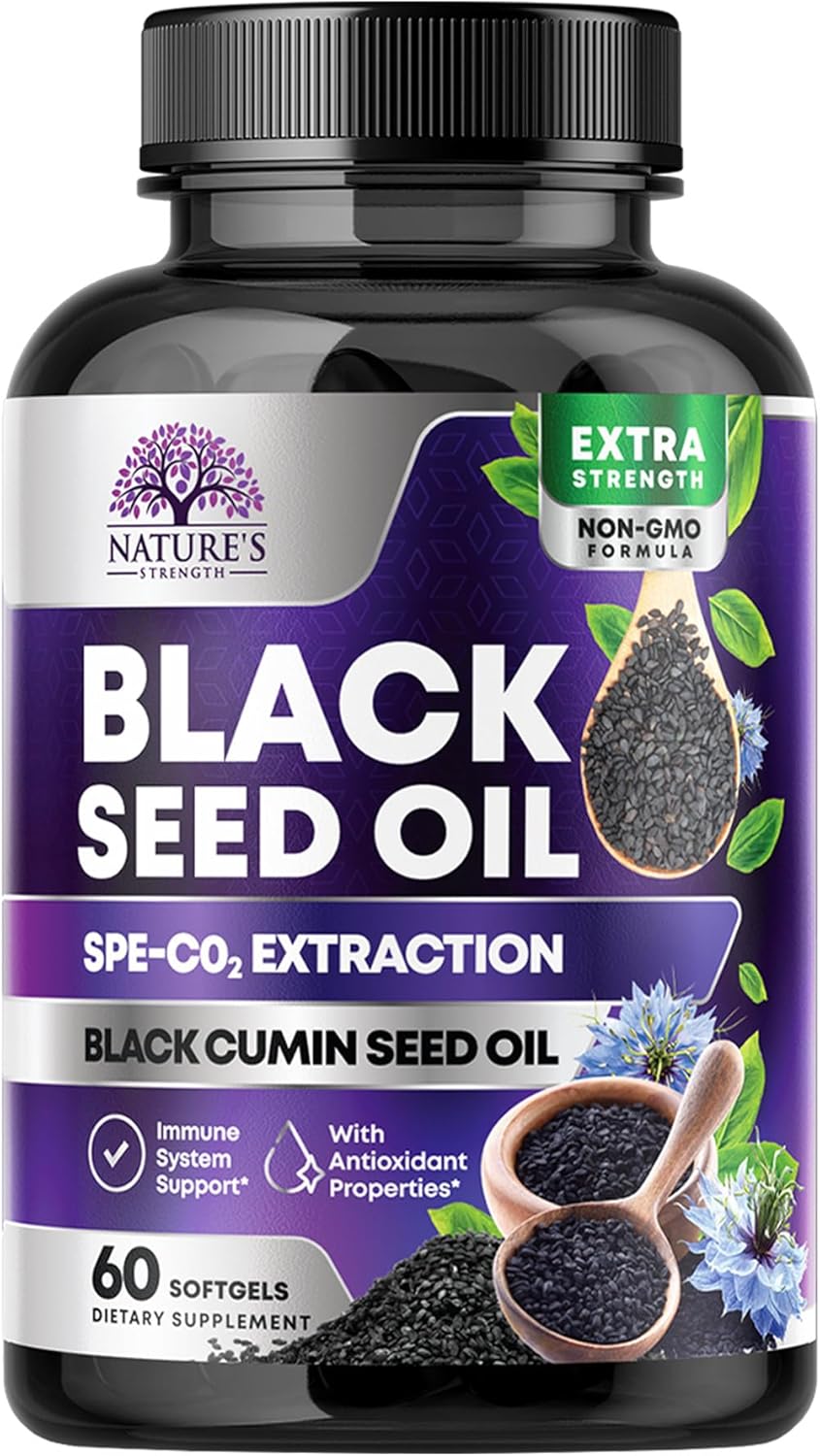 1000mg Vegan Black Seed Oil Capsules for Skin & Immune Support - Pure Nigella Sativa Extract - 60 Softgels