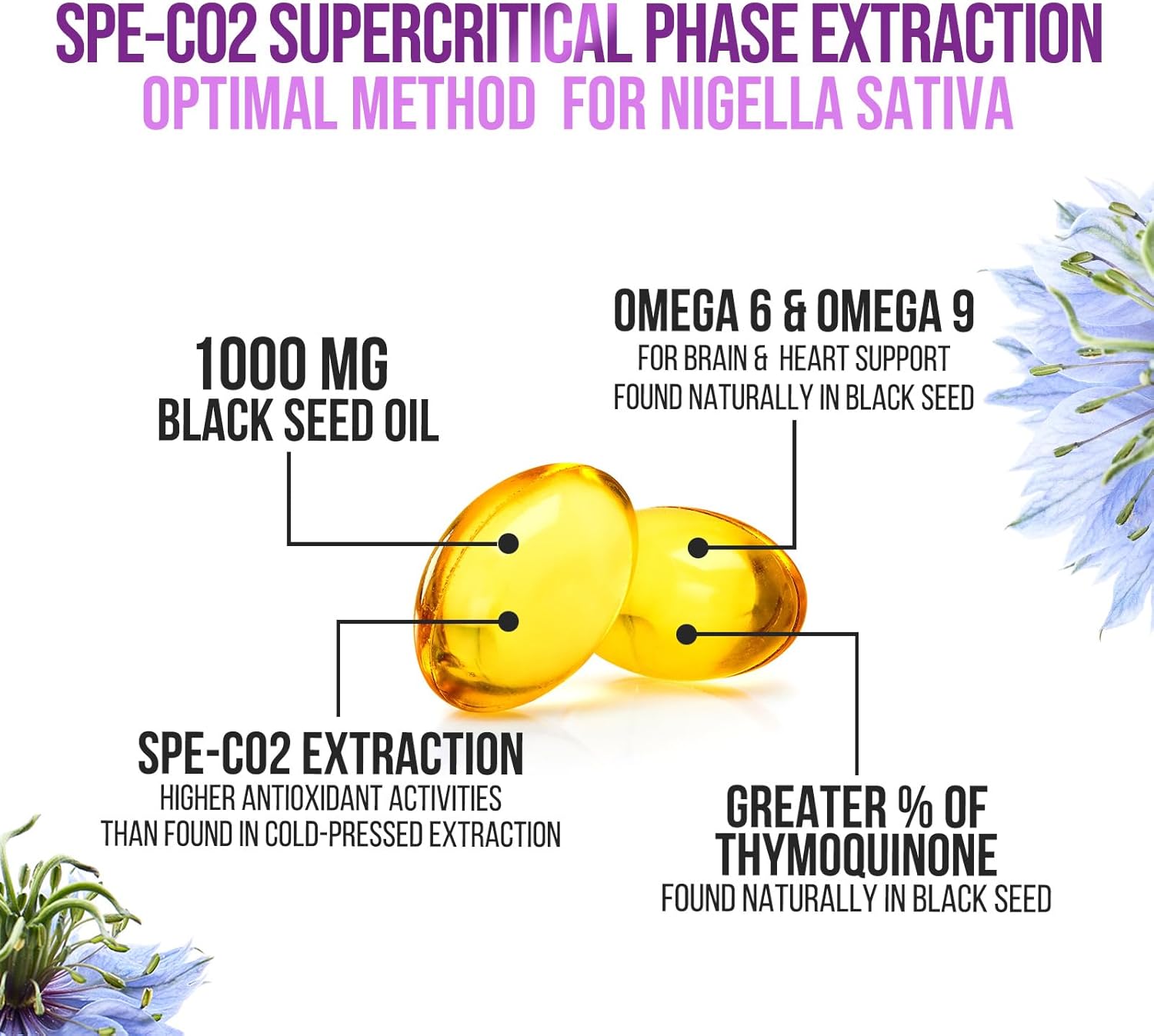 1000mg Vegan Black Seed Oil Capsules for Skin & Immune Support - Pure Nigella Sativa Extract - 60 Softgels