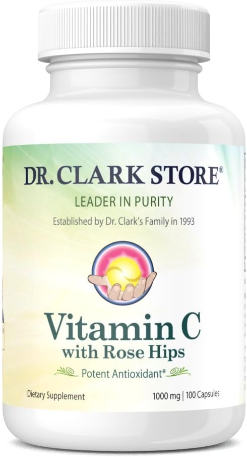 1000mg Vitamin C with Rose HIPS Supplement - 100 Gelatin Capsules for Immune Support & Antioxidant Protection