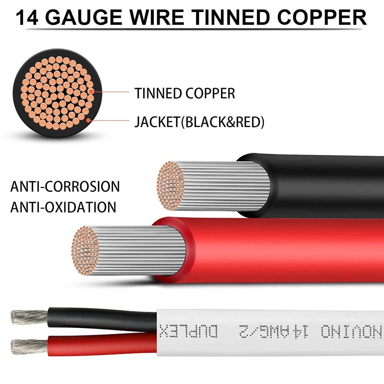 100ft 14 AWG Duplex Marine Grade Wire Tinned Copper Boat Electrical Cable - Ideal for Boat, Automotive, RV, Camper, Trailer Outdoor Use