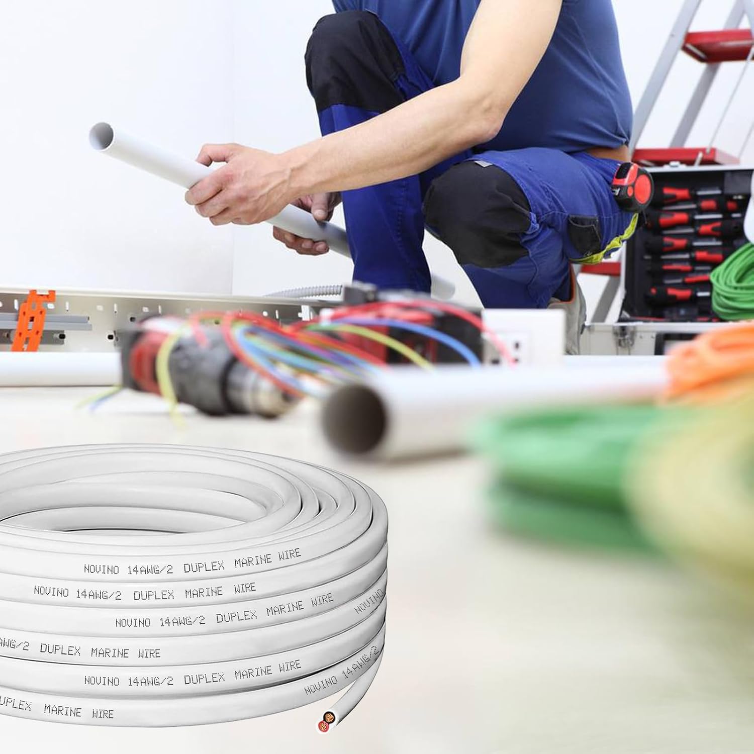 100ft 14 AWG Duplex Marine Grade Wire Tinned Copper Boat Electrical Cable - Ideal for Boat, Automotive, RV, Camper, Trailer Outdoor Use