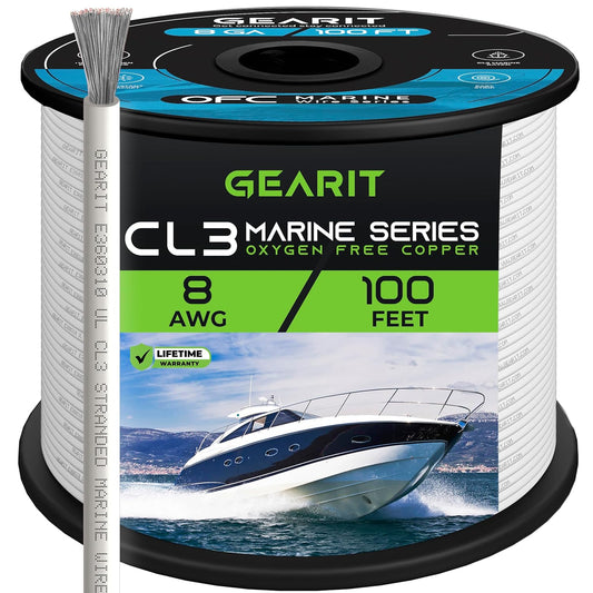 100ft GEARit 8 Gauge Marine Wire - Tinned Oxygen-Free Copper - Boat/RV/Trailer/Solar - White