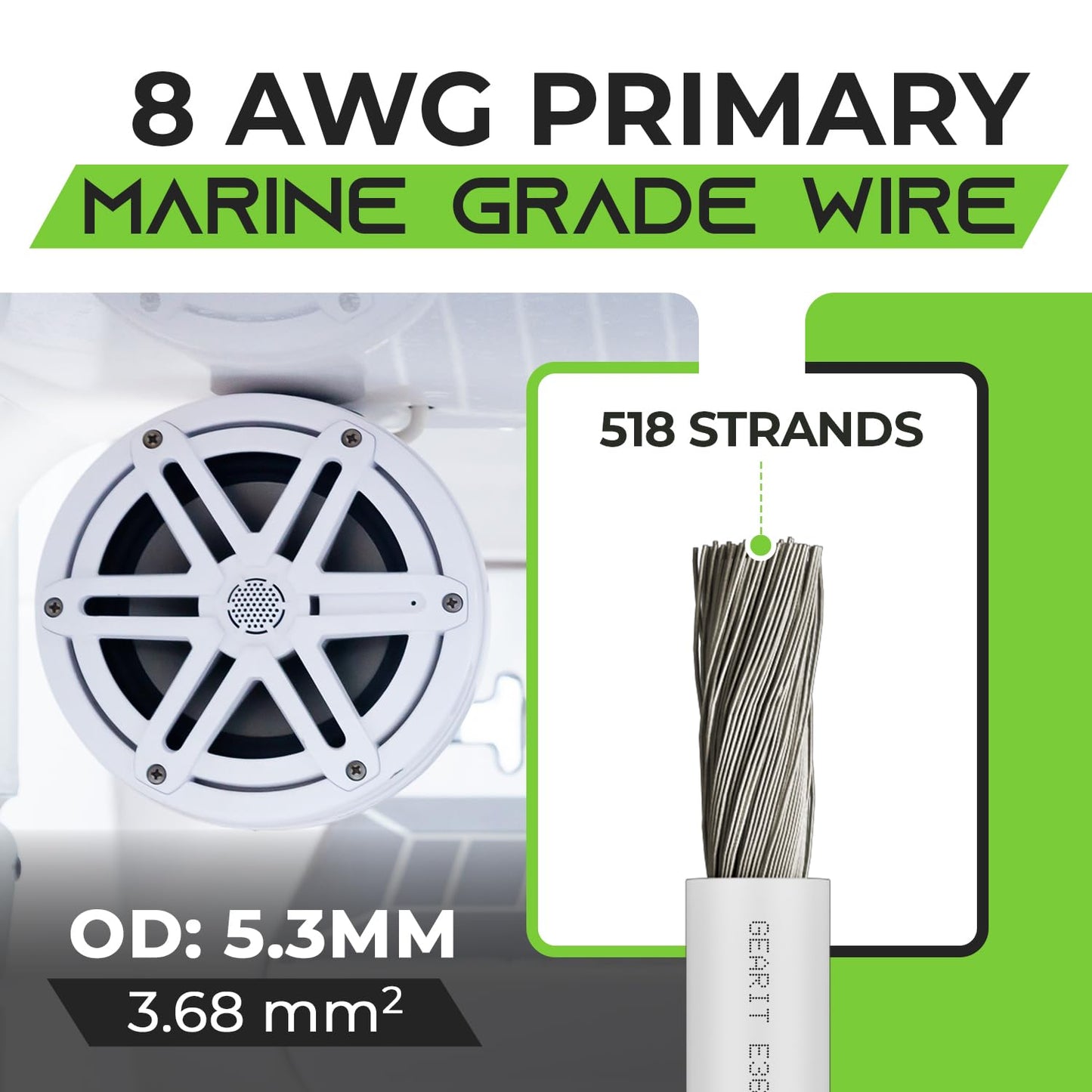 100ft GEARit 8 Gauge Marine Wire - Tinned Oxygen-Free Copper - Boat/RV/Trailer/Solar - White