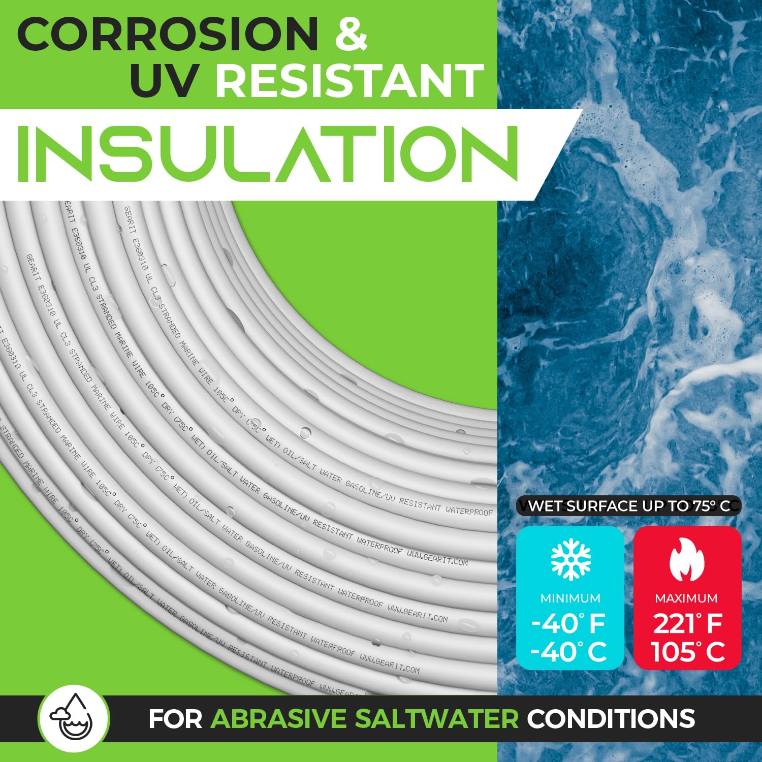 100ft GEARit 8 Gauge Marine Wire - Tinned Oxygen-Free Copper - Boat/RV/Trailer/Solar - White