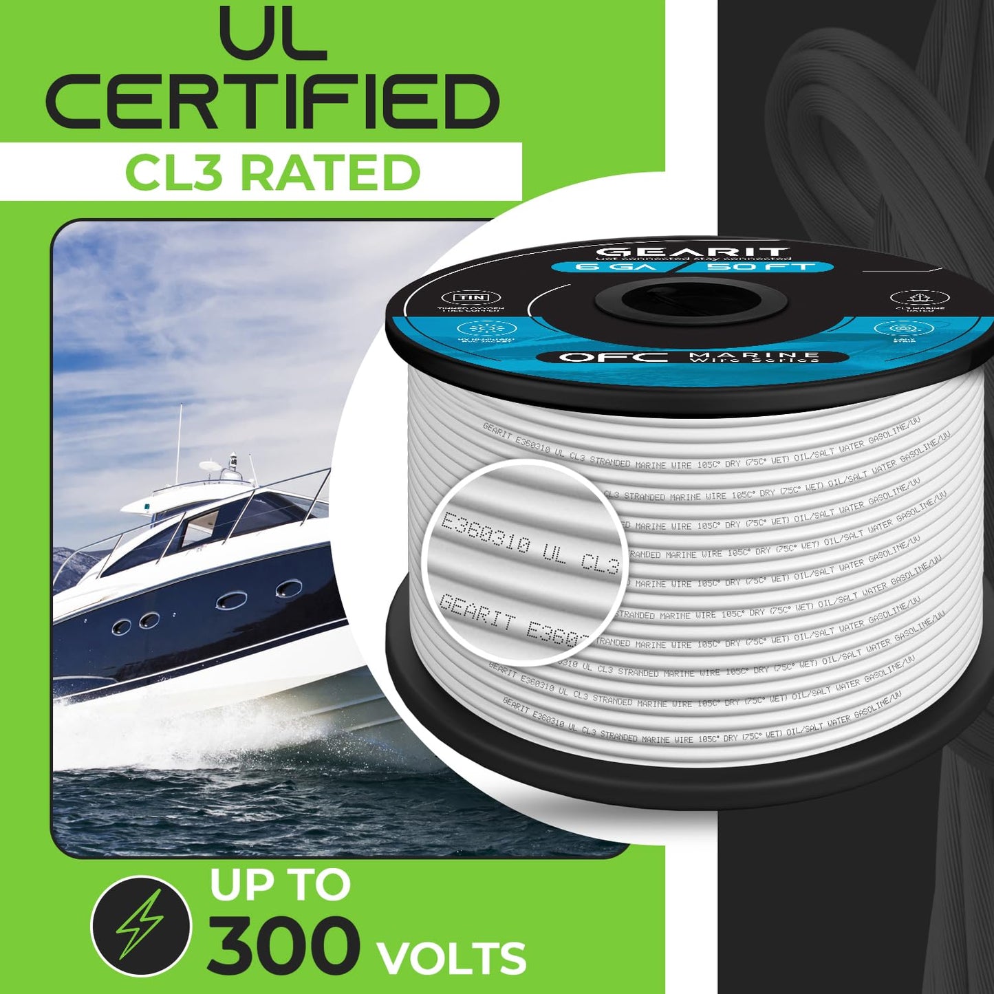 100ft GEARit 8 Gauge Marine Wire - Tinned Oxygen-Free Copper - Boat/RV/Trailer/Solar - White