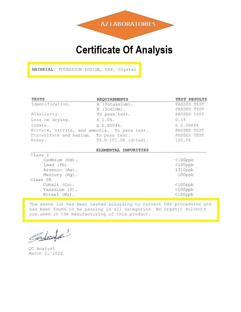 100g A2Z Lab Potassium Iodide Crystals/Powder USP Grade 100% Purity - Same Day Shipping