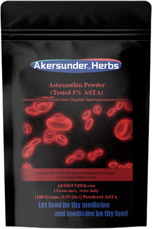 100g Akersunder Pure Haematococcus pluvialis Extract Powder, Astaxanthin > 5%, Antioxidant Supplement