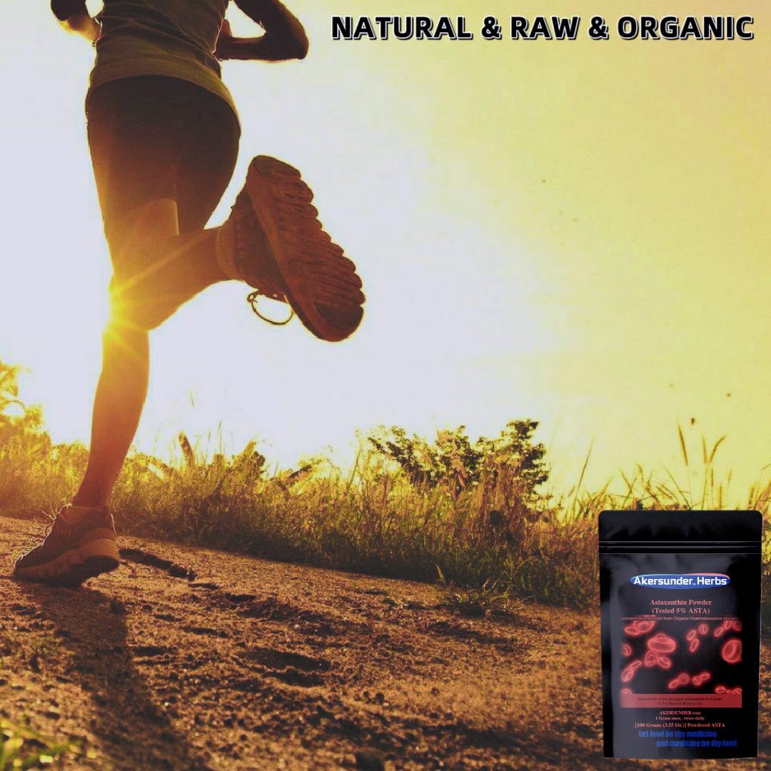 100g Akersunder Pure Haematococcus pluvialis Extract Powder, Astaxanthin > 5%, Antioxidant Supplement