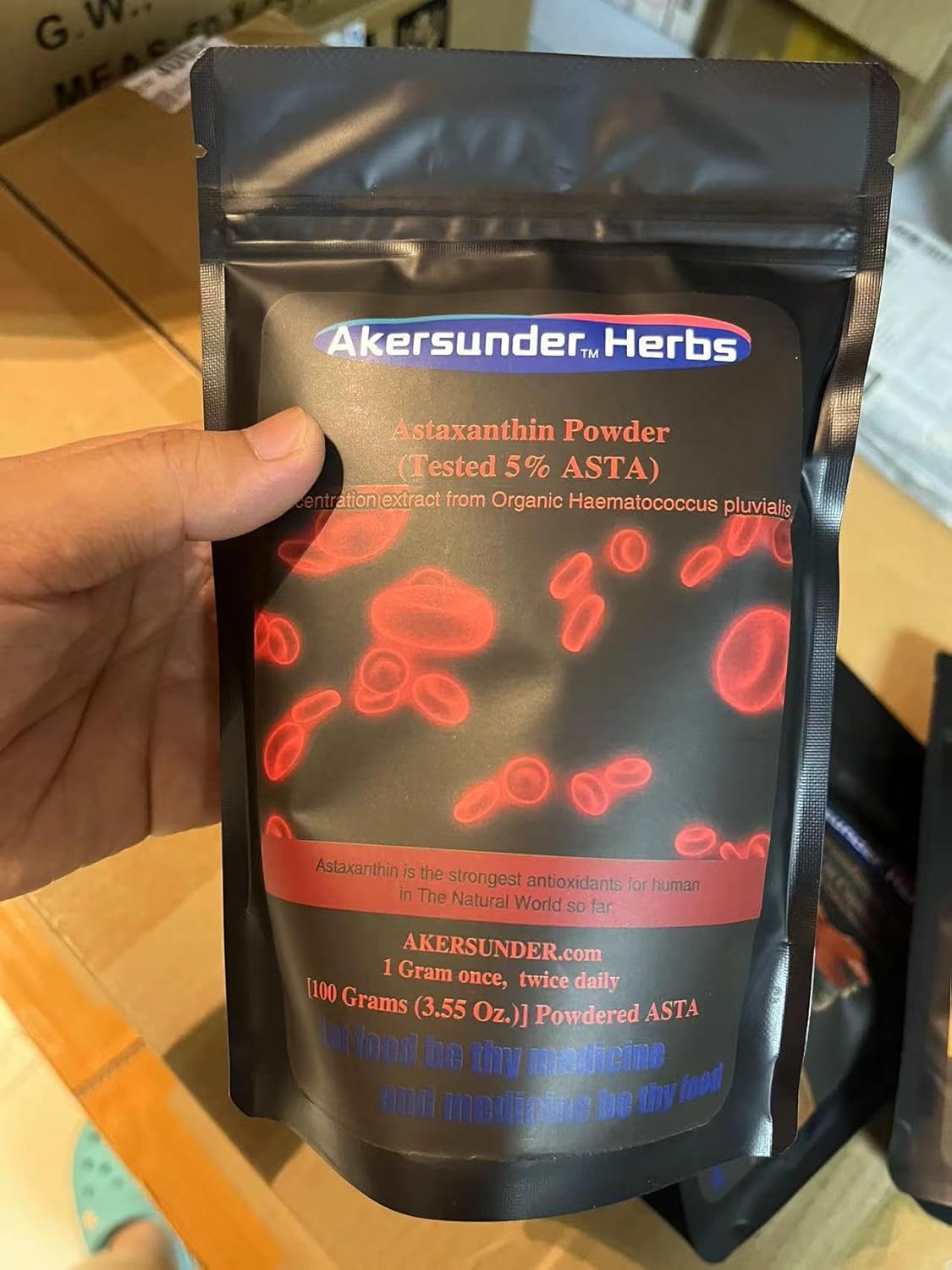 100g Akersunder Pure Haematococcus pluvialis Extract Powder, Astaxanthin > 5%, Antioxidant Supplement
