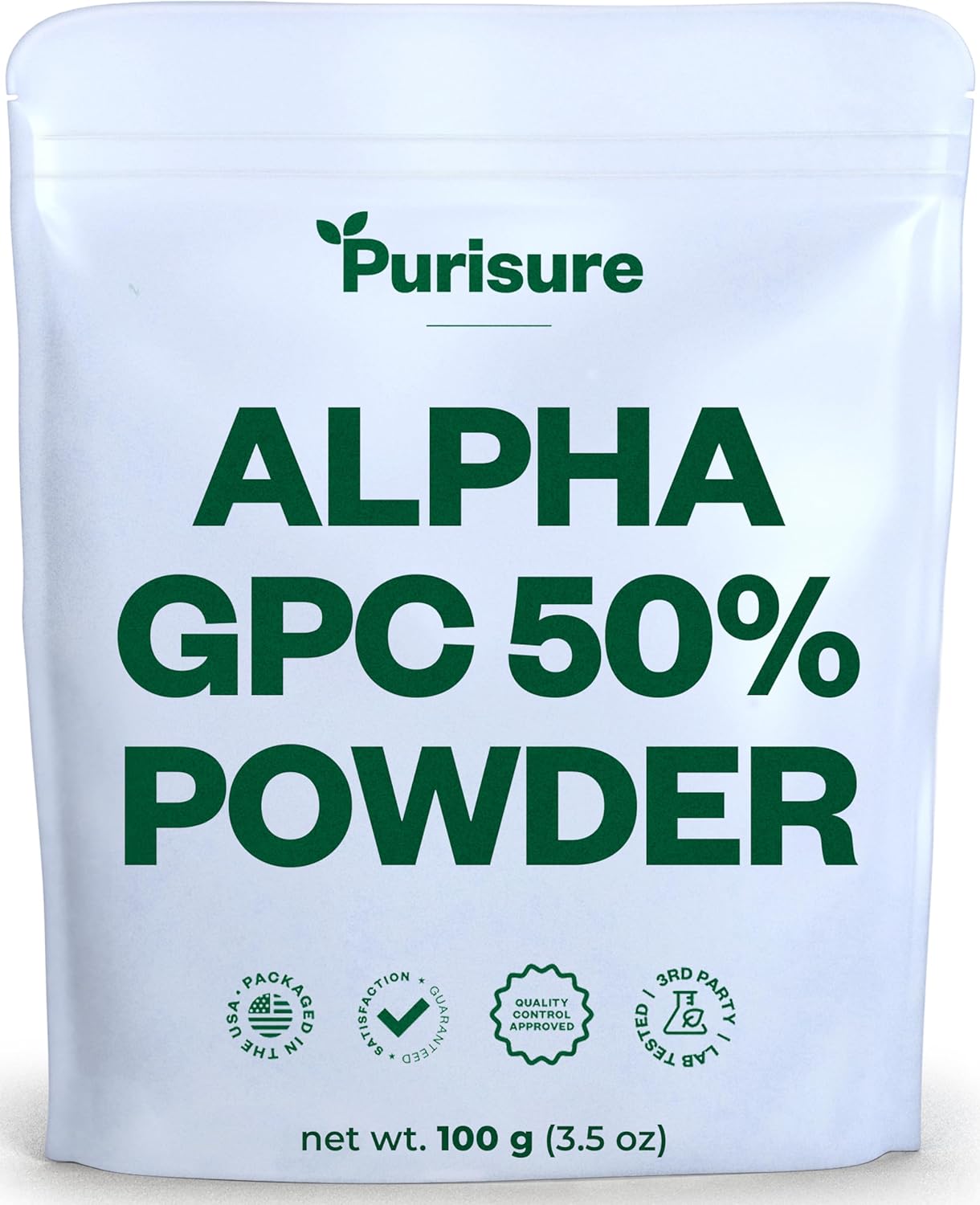 100g Purisure Alpha GPC 50% Powder: Pure Choline Supplement for Brain Focus, Memory, & Concentration - Non-GMO, 167 Servings