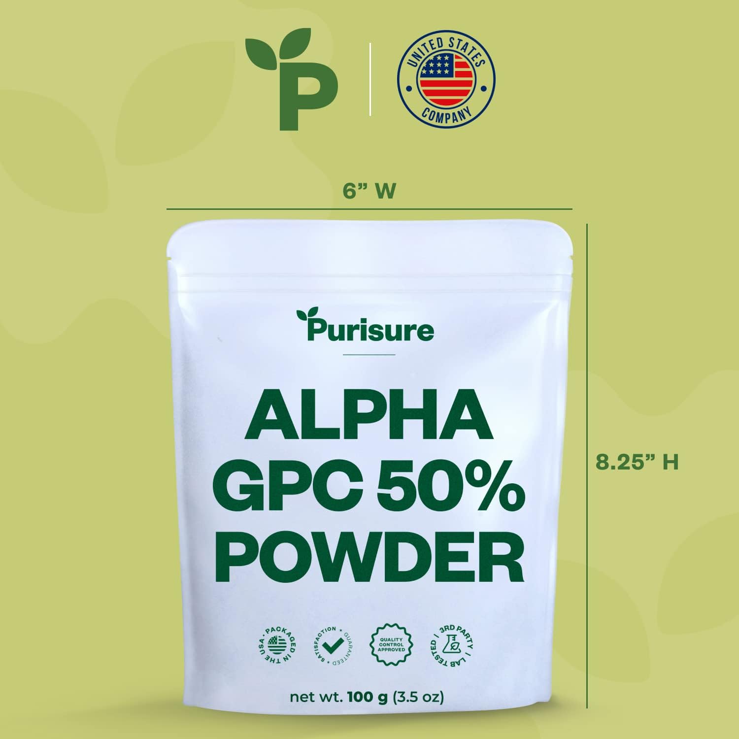 100g Purisure Alpha GPC 50% Powder: Pure Choline Supplement for Brain Focus, Memory, & Concentration - Non-GMO, 167 Servings