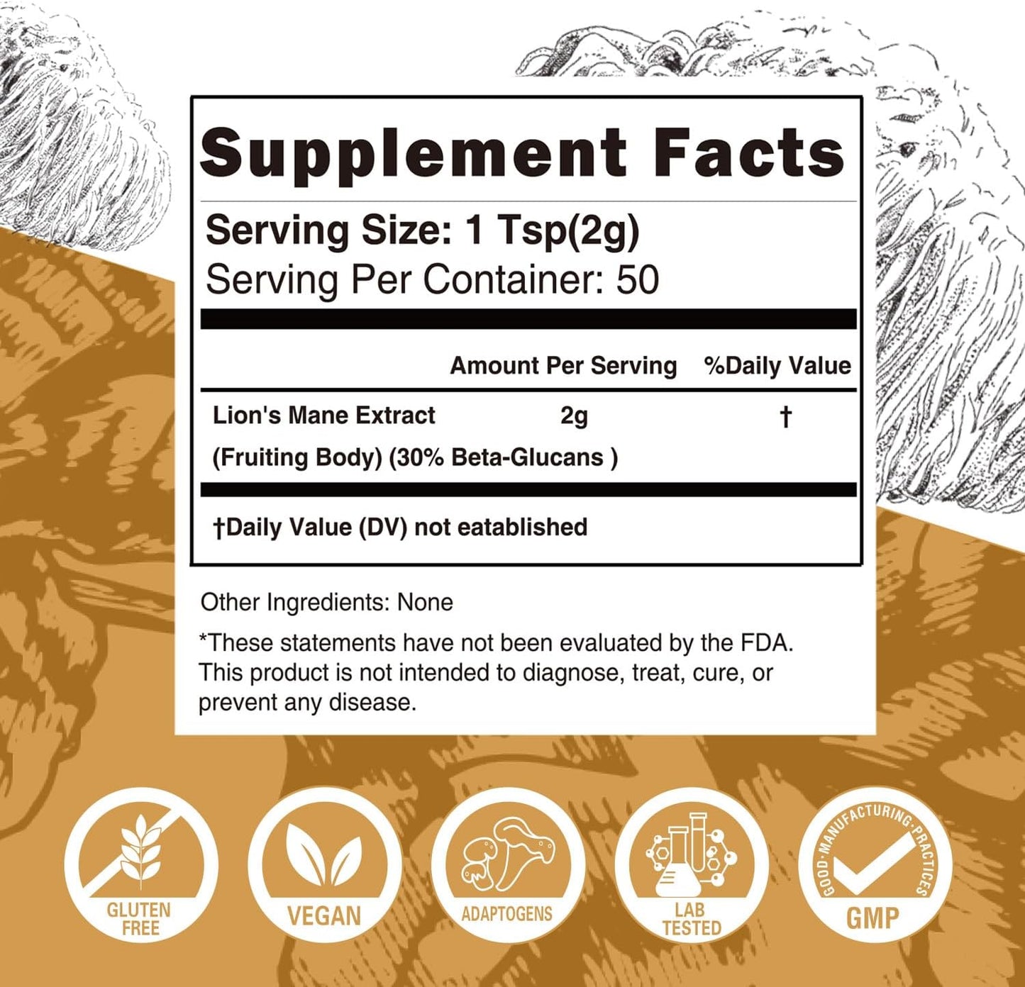 100g QIN SHAN TANG Lion's Mane Mushroom Powder Extract with 30% Beta-glucans - Brain Supplement for Memory and Focus