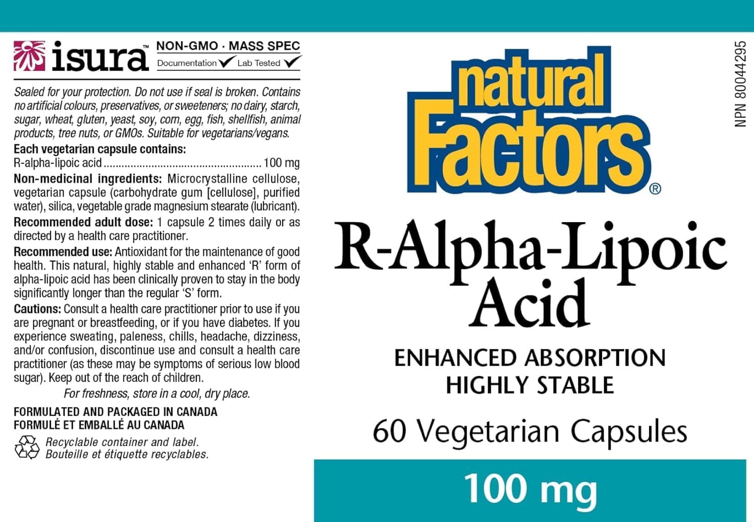 100mg Alpha-lipoic Acid Capsules by Natural Factors - 60 Count