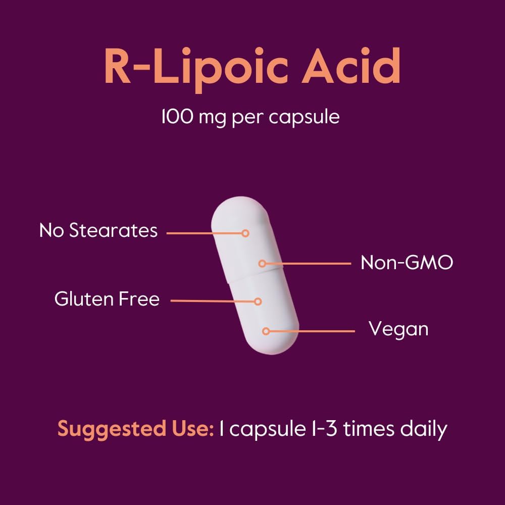 100mg Bestvite R-Lipoic Acid with Bio-Enhanced® Na-RLA - 120 Capsules, Vegan, Non-GMO, Gluten Free