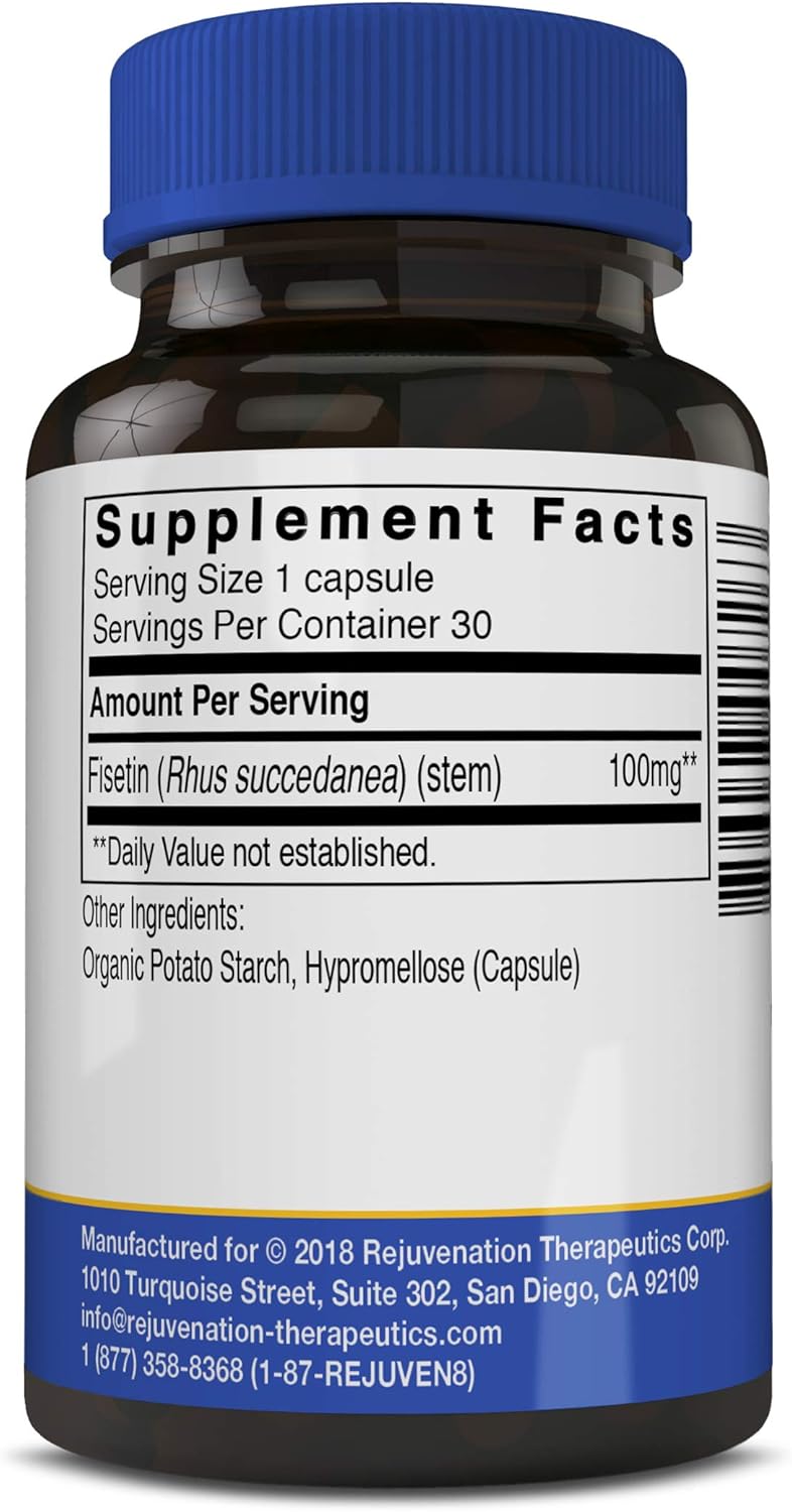 100mg Fisetin Senolytic Dietary Flavonoid Veggie Capsules - Non-GMO, Vegan, Gluten-Free by Rejuvenation Therapeutics