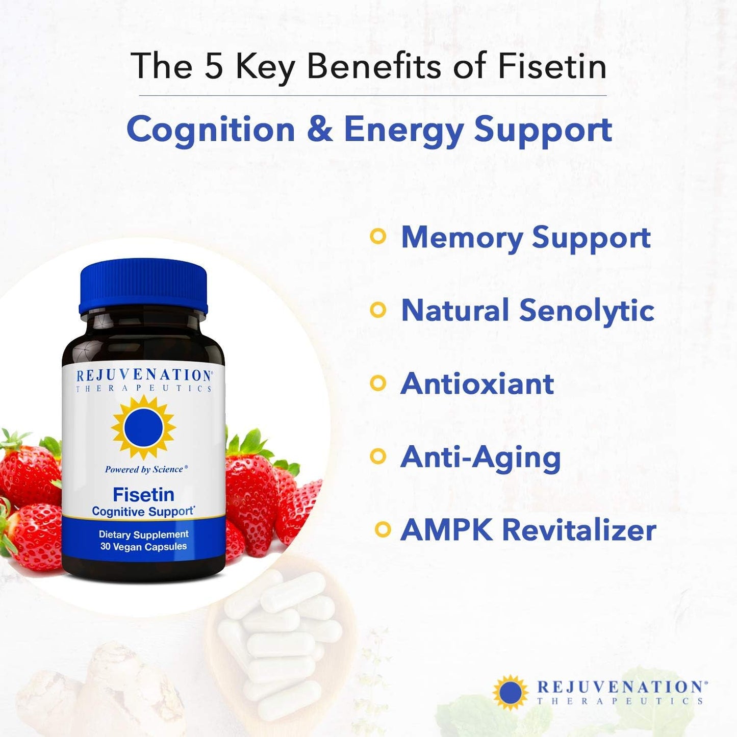 100mg Fisetin Senolytic Dietary Flavonoid Veggie Capsules - Non-GMO, Vegan, Gluten-Free by Rejuvenation Therapeutics