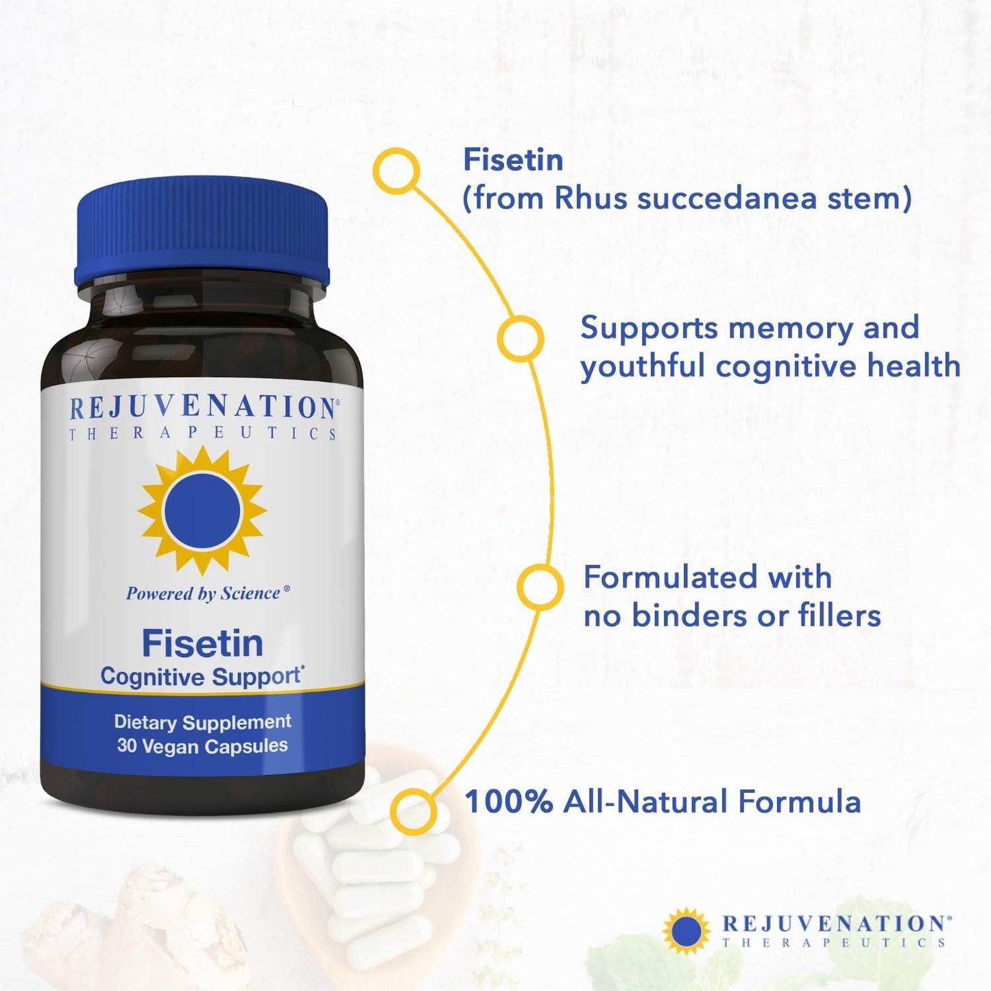 100mg Fisetin Senolytic Dietary Flavonoid Veggie Capsules - Non-GMO, Vegan, Gluten-Free by Rejuvenation Therapeutics
