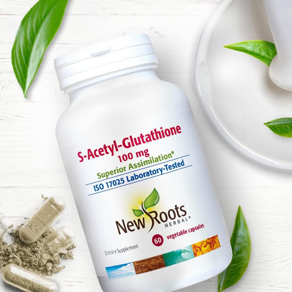 100mg New Roots Herbal S-Acetyl-Glutathione Capsules for Healthy Aging & Immunity Support