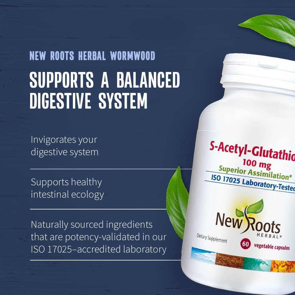 100mg New Roots Herbal S-Acetyl-Glutathione Capsules for Healthy Aging & Immunity Support