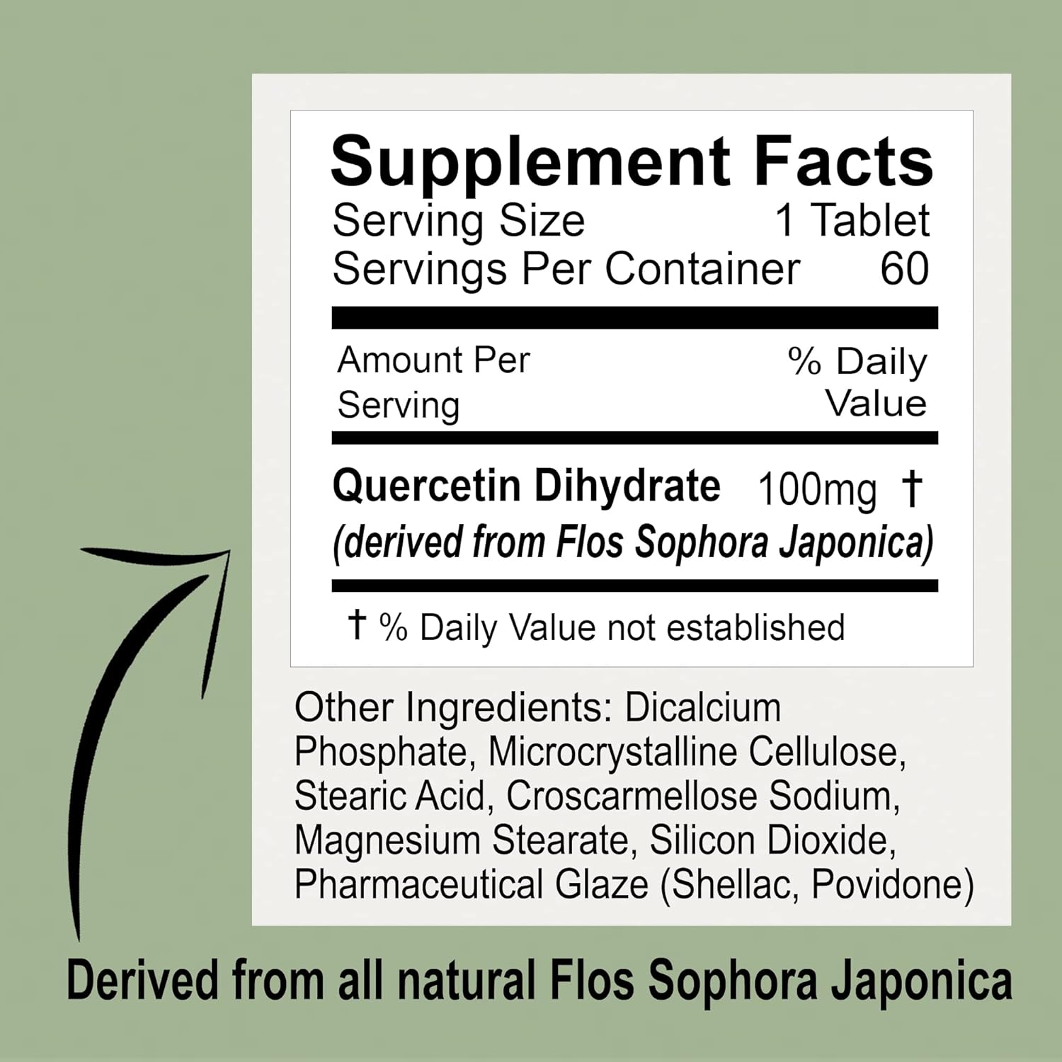 100mg Quercetin Dietary Supplement - Powerful Antioxidant for Immunity and Lung Support - 60 Tablets