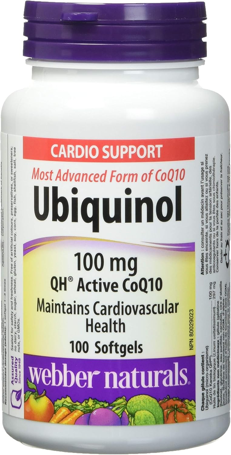 100mg Ubiquinol QH Active CoQ10 Softgels by Webber Naturals - 100 Count