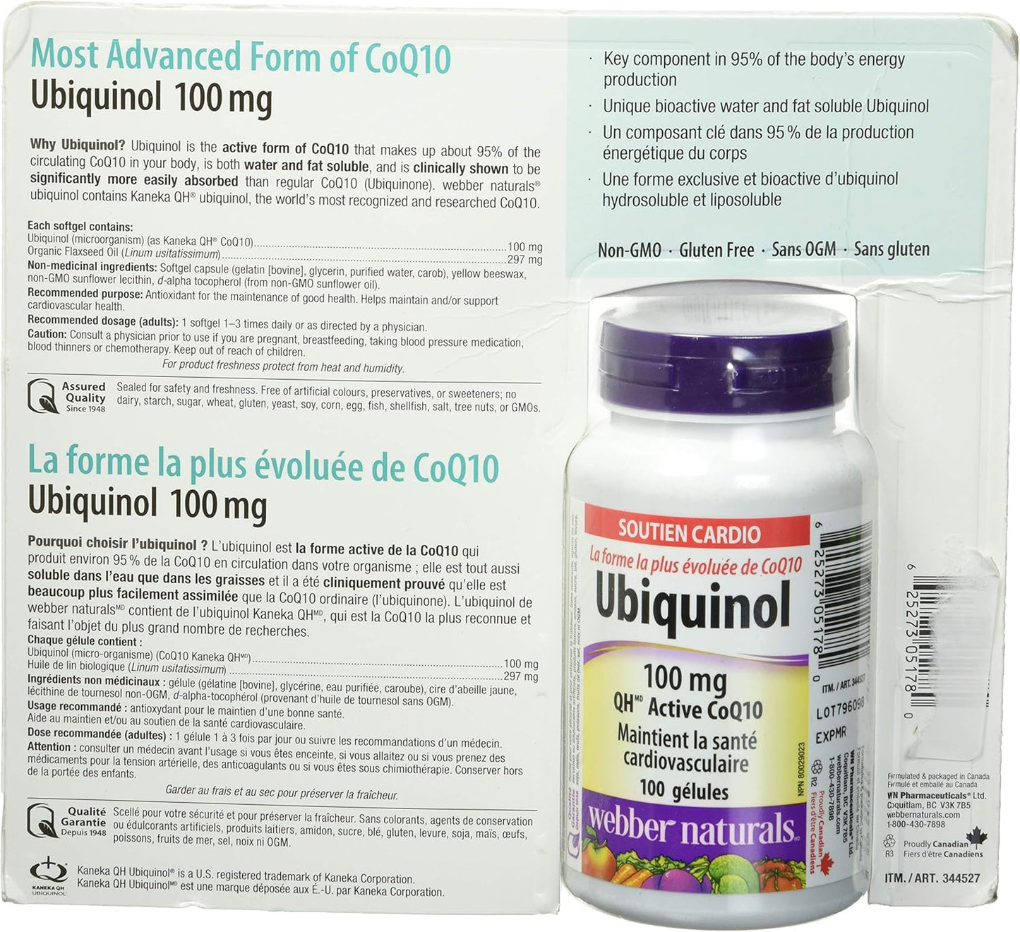 100mg Ubiquinol QH Active CoQ10 Softgels by Webber Naturals - 100 Count