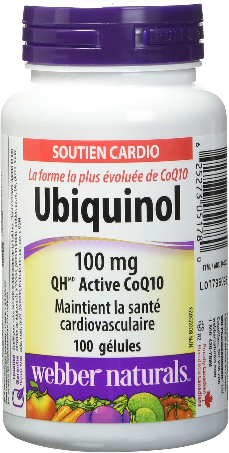 100mg Ubiquinol QH Active CoQ10 Softgels by Webber Naturals - 100 Count