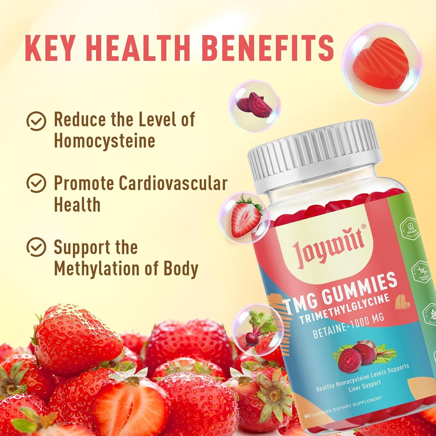 100mg Vitamin B1 Gummies and TMG Supplements by Joywiit - Boost Energy and Support Overall Health