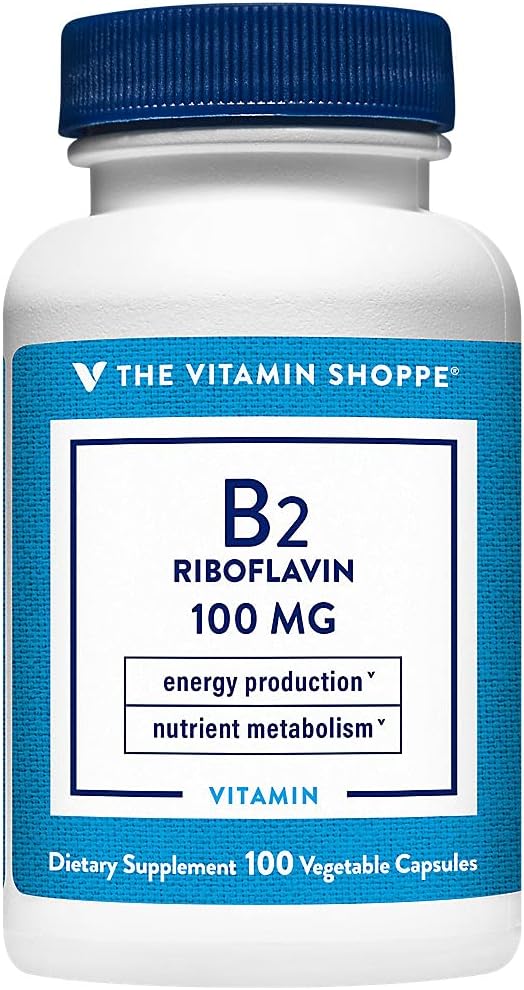 100mg Vitamin B2 (Riboflavin) Capsules for Energy & Nutrient Support - Essential B Vitamin Supplement - Gluten Free - 100ct by The Vitamin Shoppe