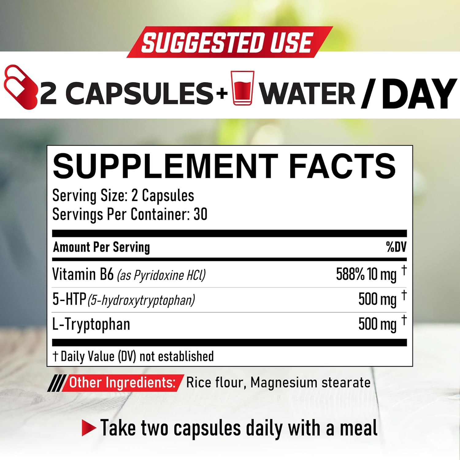 1010mg 5 HTP Supplement with Vitamin B6 and L-Tryptophan - 60 Capsules for Mood, Brain, Body & Immune System Support