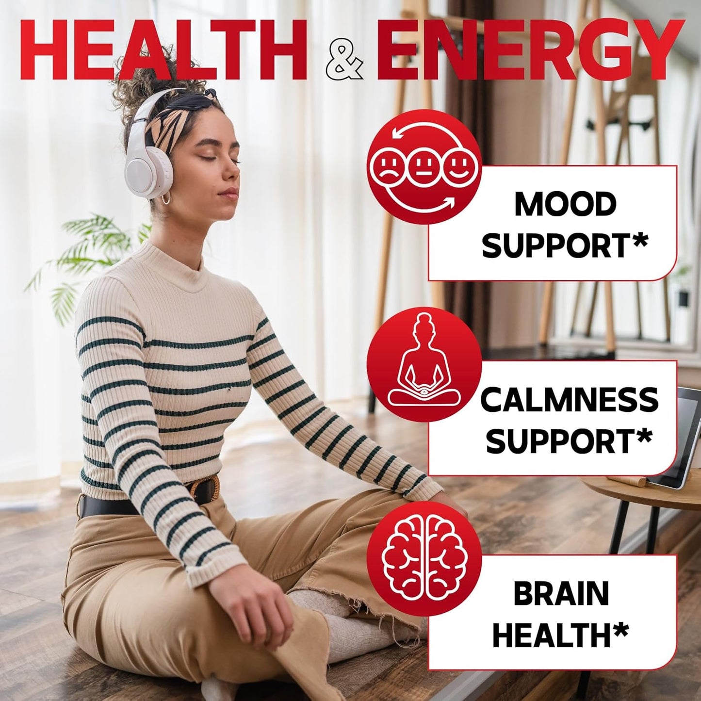 1010mg 5 HTP Supplement with Vitamin B6 and L-Tryptophan - 60 Capsules for Mood, Brain, Body & Immune System Support