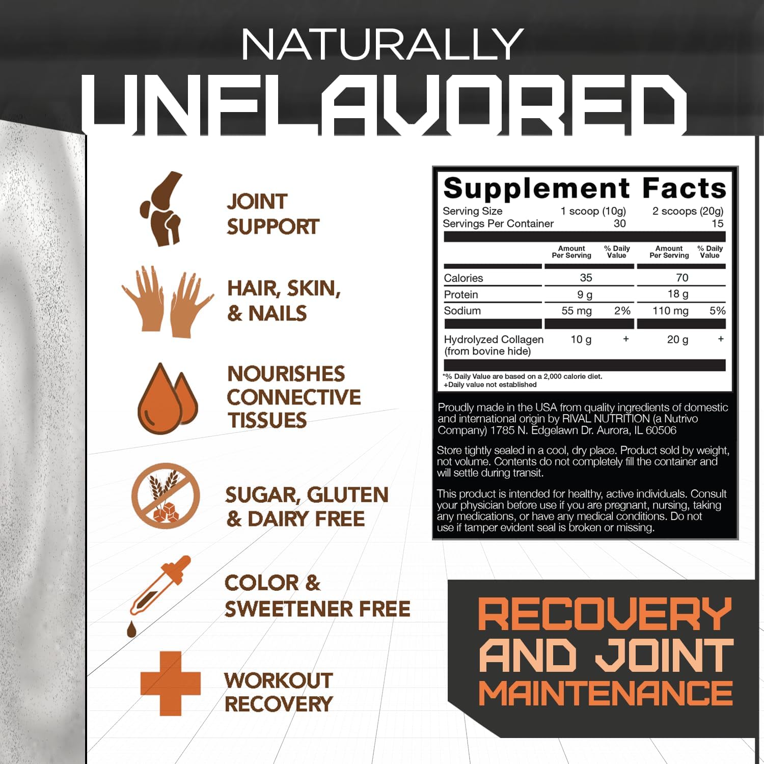 10.6 oz Unflavored Collagen Peptides by Rival Nutrition