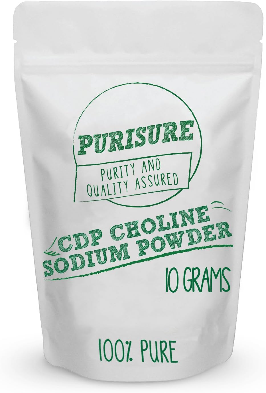 10g Purisure CDP Choline Powder - Citicoline Supplement for Energy, Focus, Cognitive Function - 40 Servings