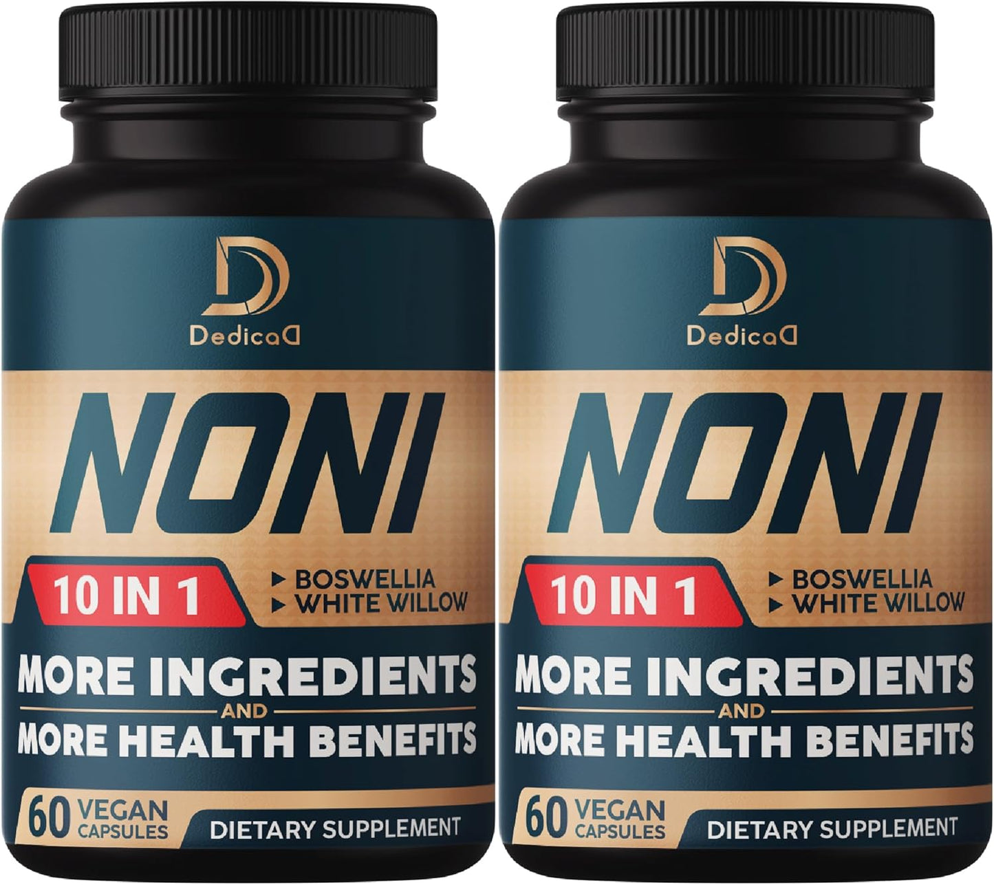 10in1 Noni Capsules with Elderberry, Boswellia, Turmeric & Ginger - 4 Month Supply for Muscle, Joint, Digestive & Immune Support - 2 Packs of 60 Vegan Capsules - Non-GMO & Gluten-Free