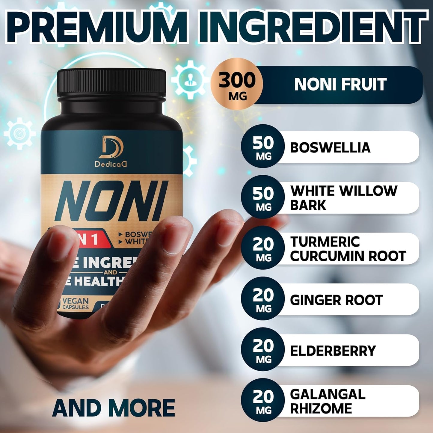 10in1 Noni Capsules with Elderberry, Boswellia, Turmeric & Ginger - 4 Month Supply for Muscle, Joint, Digestive & Immune Support - 2 Packs of 60 Vegan Capsules - Non-GMO & Gluten-Free