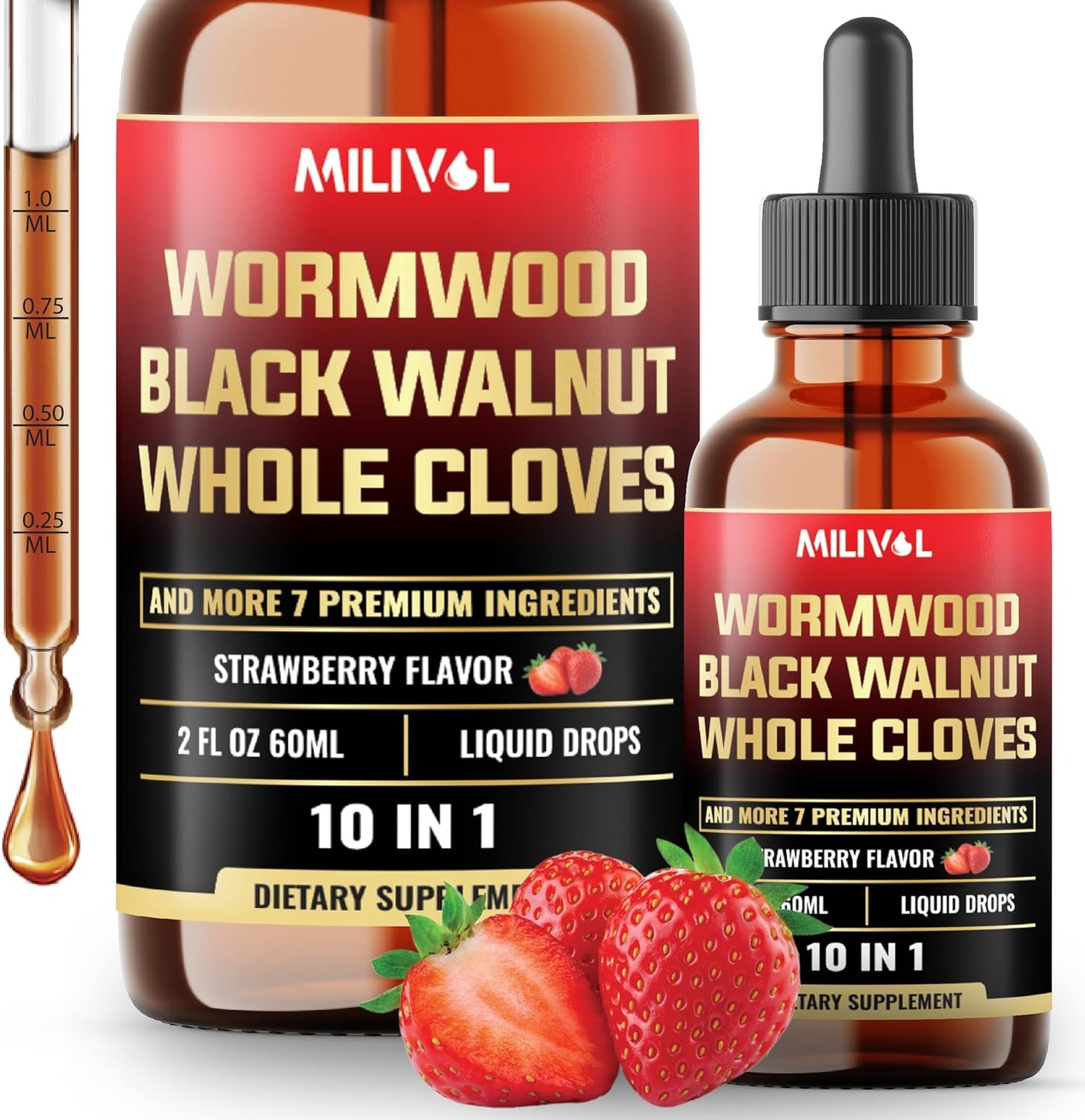 10in1 Wormwood Liquid Drops with Black Walnut, Cloves & More - Digestive & Immune Support - 2 Fl Oz