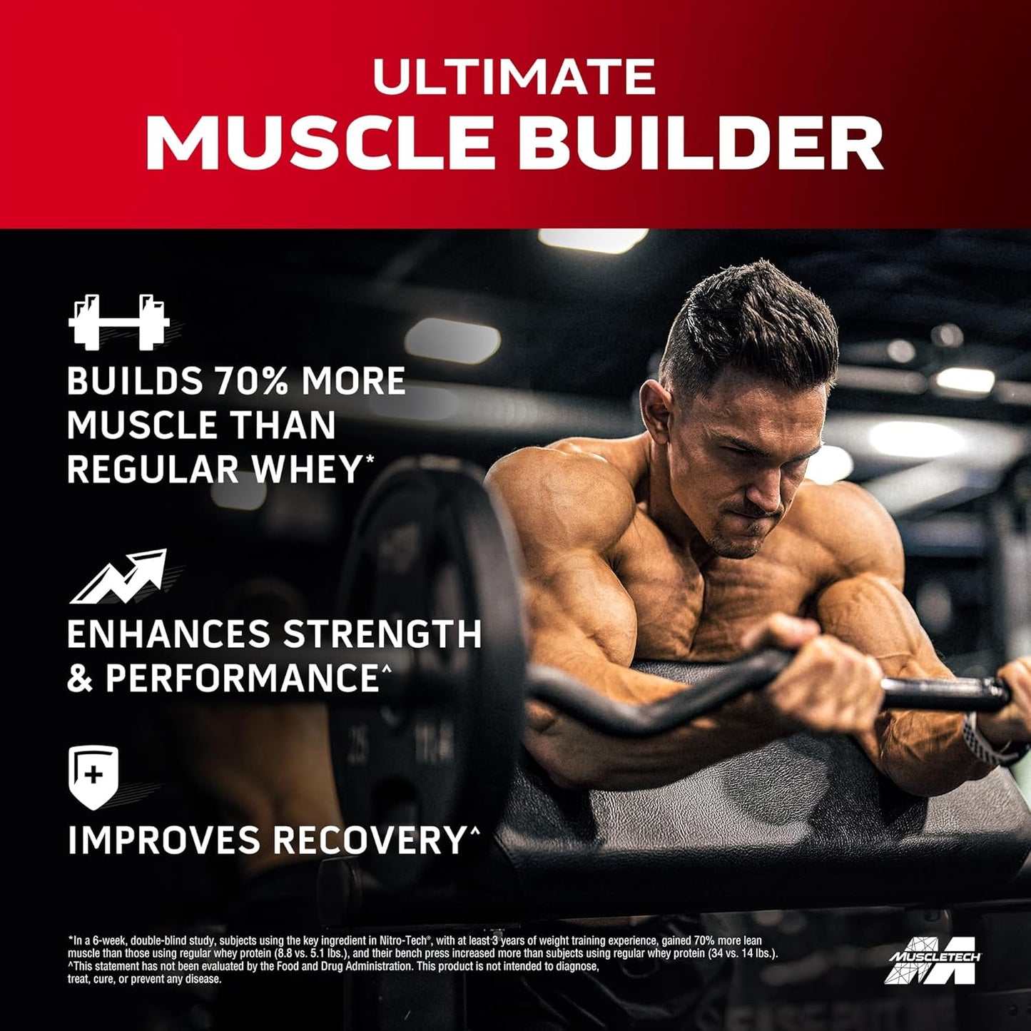 10lb Muscletech Vanilla Cream Whey Protein Powder - Nitro-Tech Formula with Whey Isolate, Peptides, 30g Protein, 3g Creatine, 6.8g BCAA