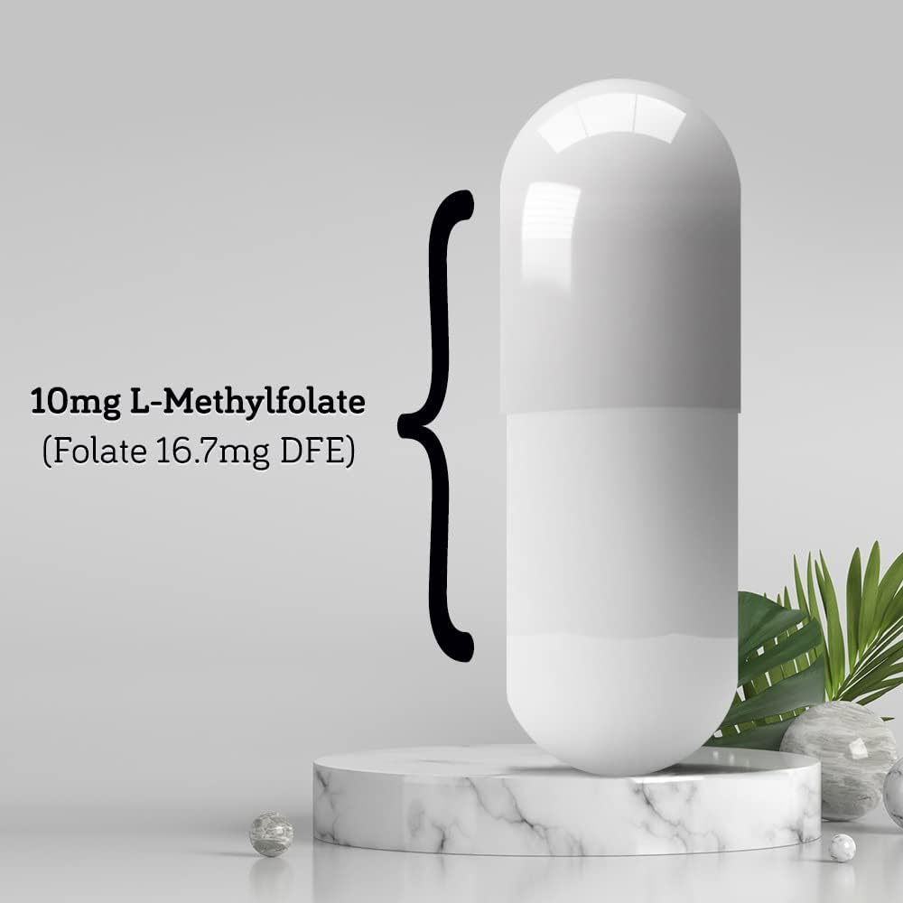 10mg L-Methylfolate Supplement for Homocysteine Control - 90 Vegan Capsules - Active Folic Acid Vitamin - Eco-Friendly Packaging