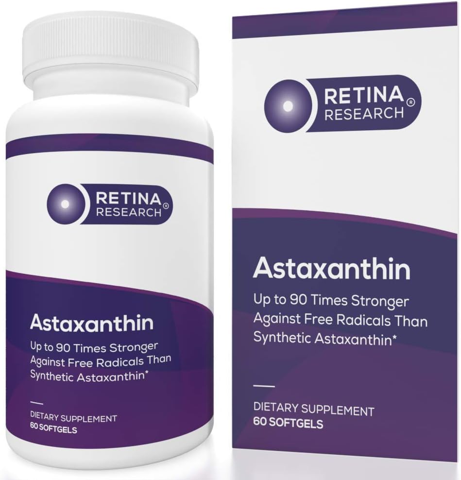 10mg Natural Astaxanthin Eye Vitamin for Retina Health - Doctor Formulated 3rd Party Certified Supplements - 60 Softgels - Supports Eye Health