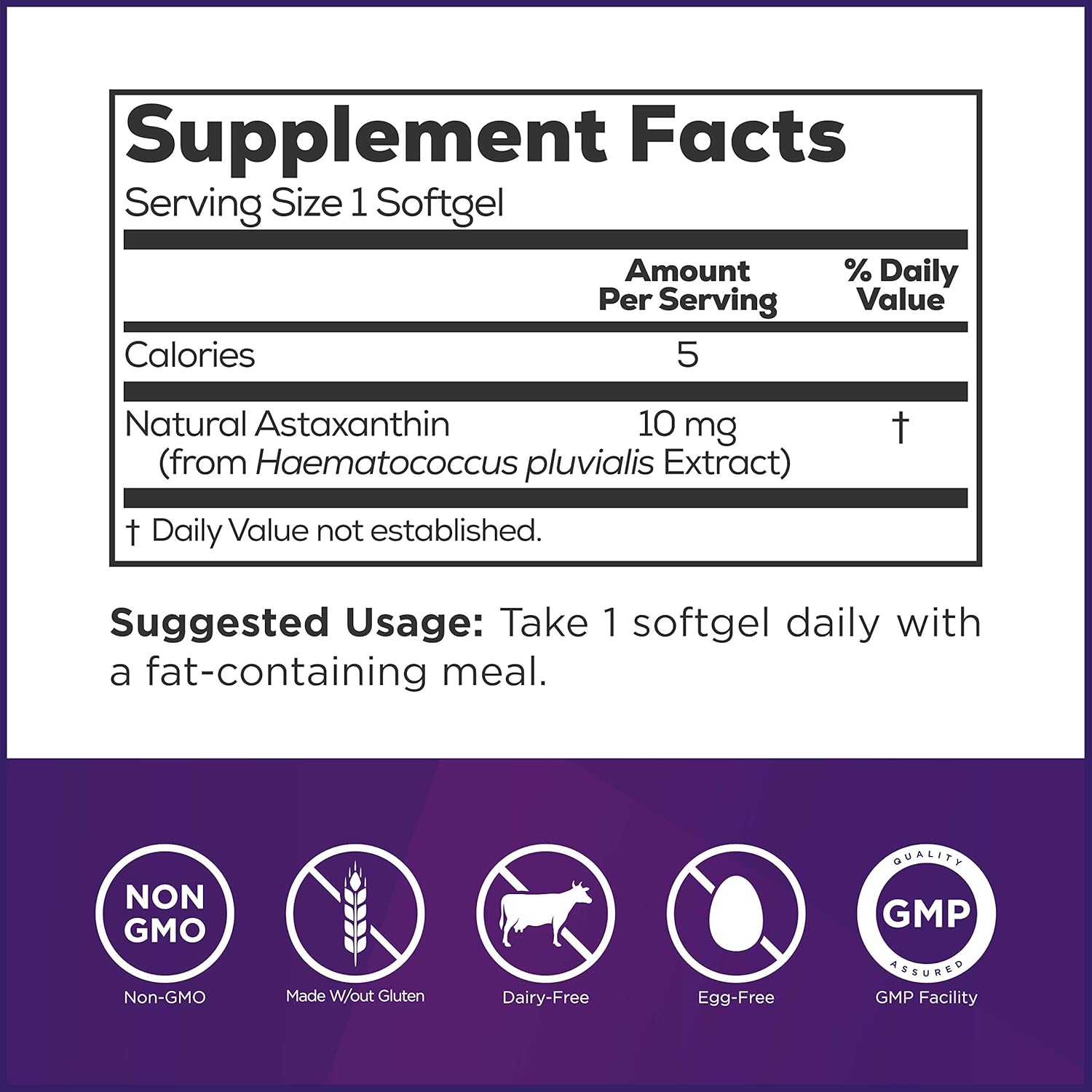 10mg Natural Astaxanthin Eye Vitamin for Retina Health - Doctor Formulated 3rd Party Certified Supplements - 60 Softgels - Supports Eye Health